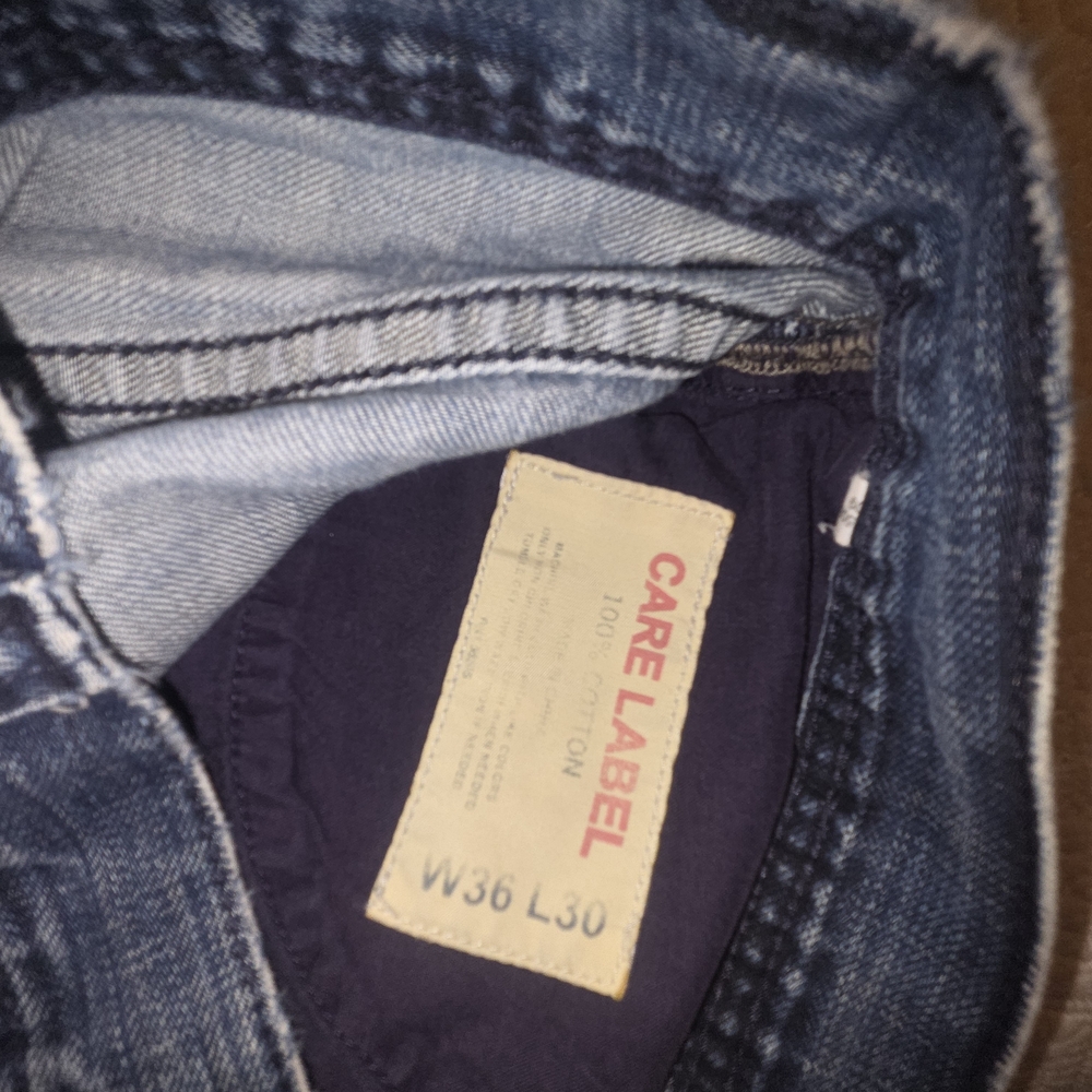 Men's Dark Blue Bootcut Jeans with Care Label Waist W36